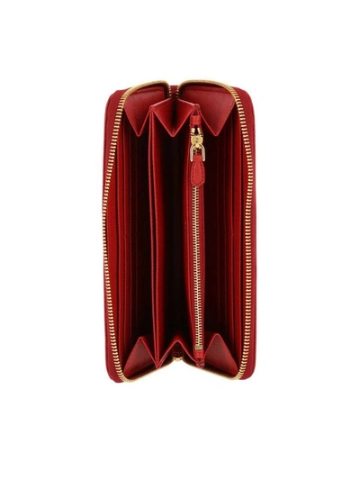 Prada Saffiano Leather Zip Around Wallet In Red