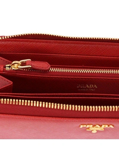 Prada Saffiano Leather Zip Around Wallet In Red
