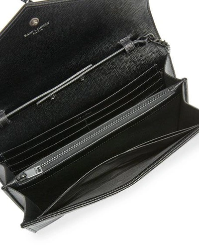 Saint Laurent Ysl Monogram Large Wallet On Chain In Grained Leather In Black
