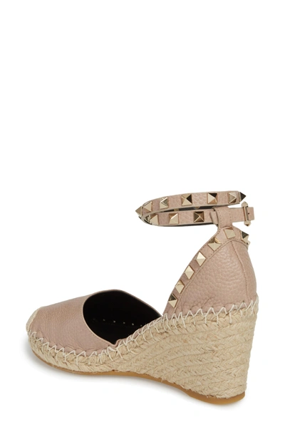 Shop Valentino Rockstud Espadrille Wedge In Beige