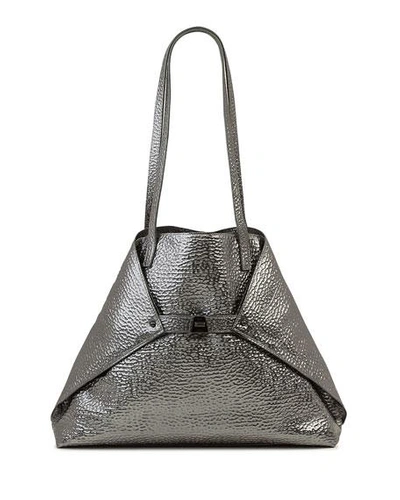 Shop Akris Ai Medium Hammered Shoulder Bag In Pewter