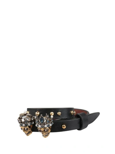 Shop Alexander Mcqueen Queen & King Leather Bracelet In Nero