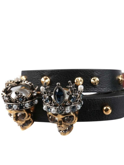 Shop Alexander Mcqueen Queen & King Leather Bracelet In Nero