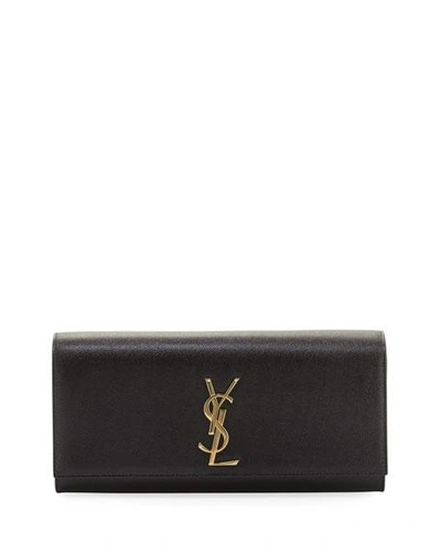 Shop Saint Laurent Monogram Ysl Grained Calfskin Clutch Bag, Black