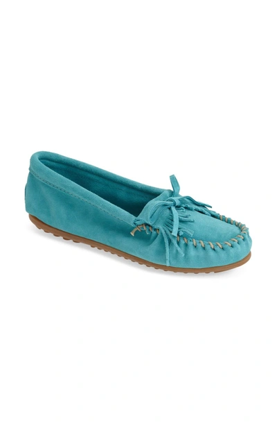 Shop Minnetonka 'kilty' Suede Moccasin In Turquoise