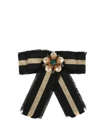 Shop Gucci Web Gros-grain Bow Brooch In Nero