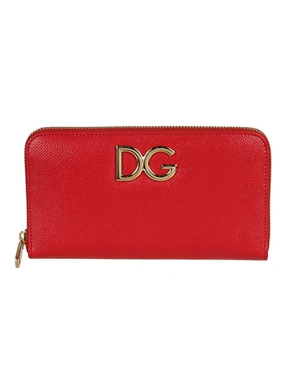 Shop Dolce & Gabbana Logo Zip-around Wallet In Red