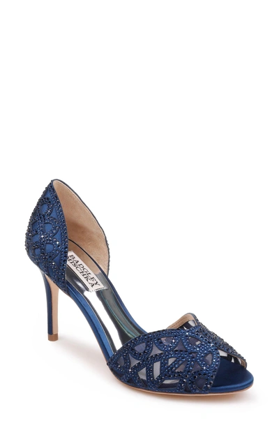 Shop Badgley Mischka Harris Peep Toe Pump In Navy Satin