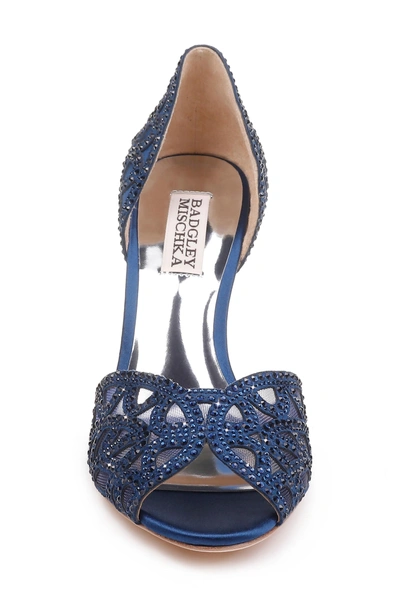 Shop Badgley Mischka Harris Peep Toe Pump In Navy Satin