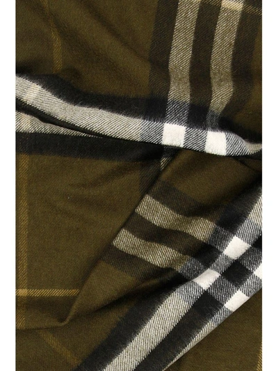Shop Burberry Giant Check Scarf In Olive Greenbianco