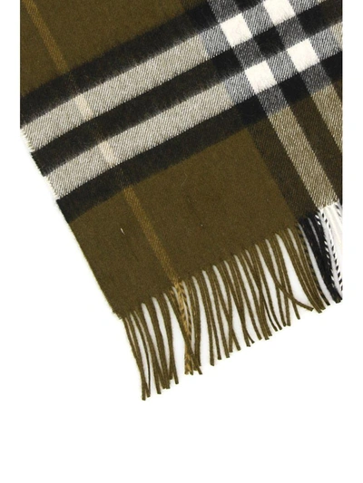 Shop Burberry Giant Check Scarf In Olive Greenbianco