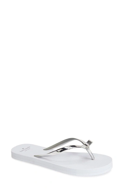 Shop Kate Spade 'happily' Flip Flop In Silver/ White