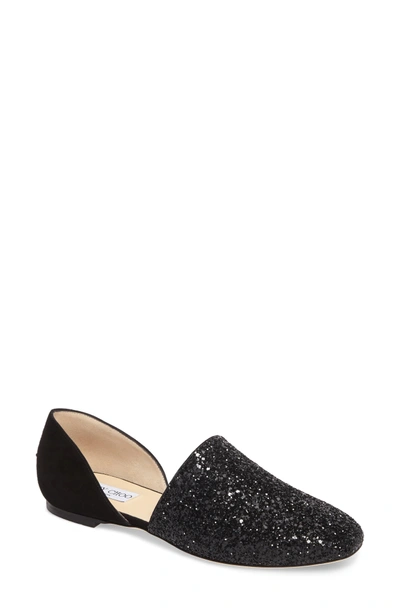 Shop Jimmy Choo Globe Glitter Flat In Black/ Black