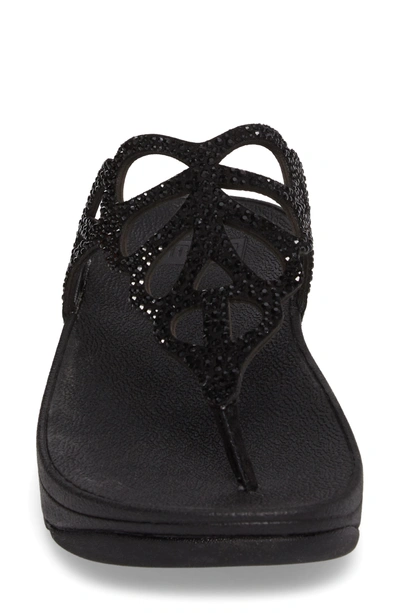 Shop Fitflop Bumble Crystal Flip Flop In Black Leather