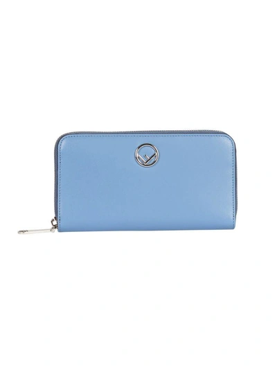 Shop Fendi Logo Zip Around Wallet In Azzurro