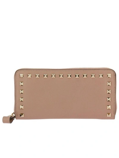 Shop Valentino Wallet  Rockstud Spike Continental Wallet With Zip Around And Studs Edges In Powder