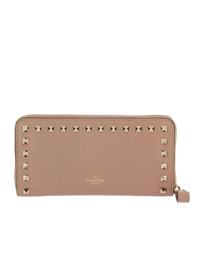Shop Valentino Wallet  Rockstud Spike Continental Wallet With Zip Around And Studs Edges In Powder