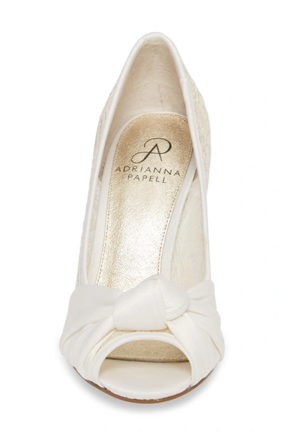 Shop Adrianna Papell Francesca Knotted Peep Toe Pump In Ivory Satin