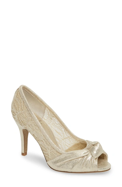 Shop Adrianna Papell Francesca Knotted Peep Toe Pump In Gold Satin