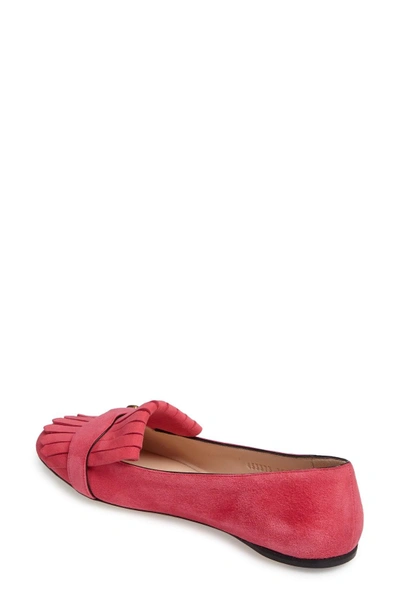 Shop Gucci Gg Marmont Fringe Flat In Pink Suede