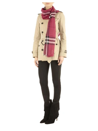 Shop Burberry Gauze Giant Scarf In Fuchsia Pink