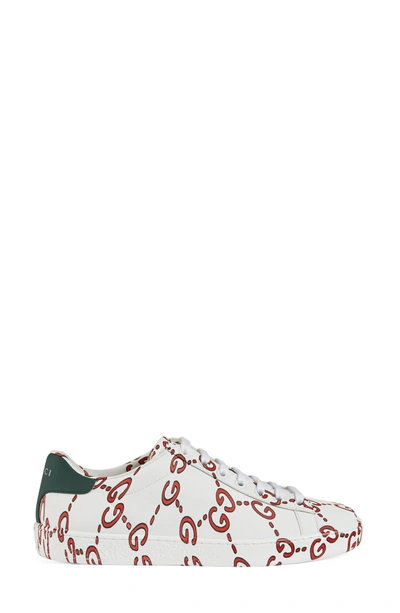 Shop Gucci New Ace Gg Supreme Logo Sneaker In White/ Hibiscus Red
