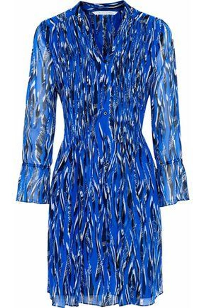 Shop Diane Von Furstenberg Woman Printed Silk-chiffon Dress Royal Blue