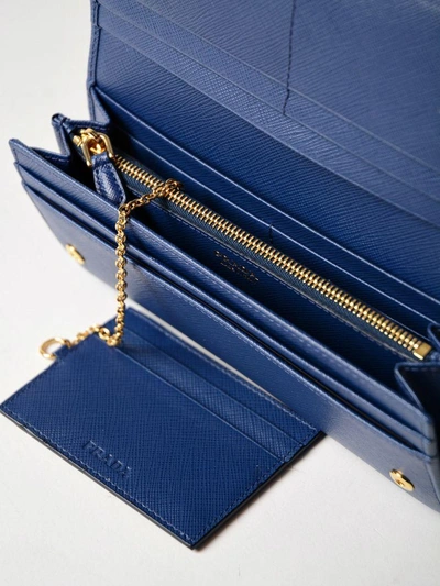 Shop Prada Saffiano Continental Wallet In Bluette