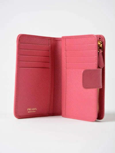 Shop Prada Saffiano Zip Around Wallet In Peonia