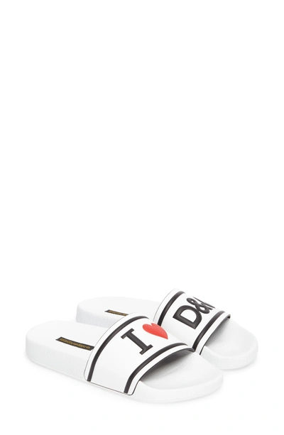 Shop Dolce & Gabbana I Love Dg Slide Sandal In White