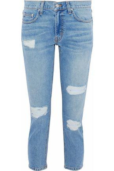 Shop Derek Lam 10 Crosby Cropped Distressed Mid-rise Slim-leg Jeans In Mid Denim