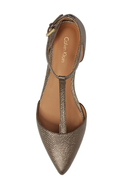 Shop Calvin Klein 'ghita' T-strap Flat In Gold Foiled Leather