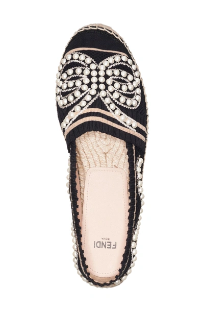 Shop Fendi Rockoko Pearland Embellished Espadrille In Black