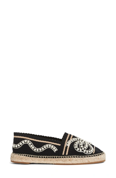 Shop Fendi Rockoko Pearland Embellished Espadrille In Black