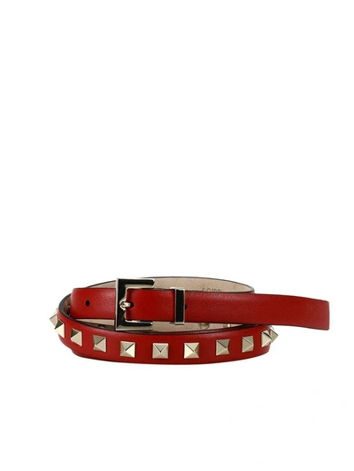 Shop Valentino Belt Adjustable Rockstud Spike Belt 1.5cm Wide In Red