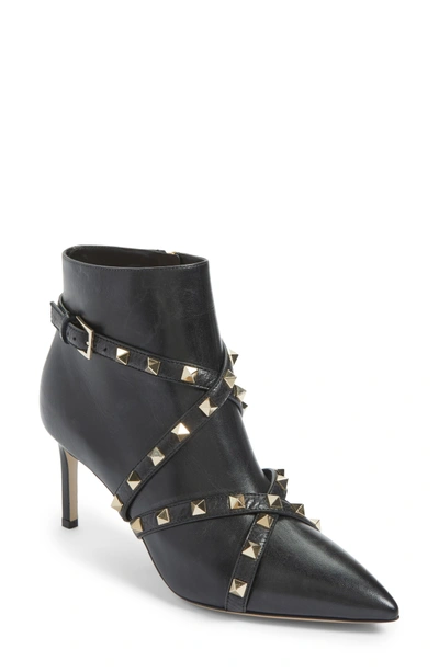 Shop Valentino Rockstud Wrapped Bootie In Black Leather