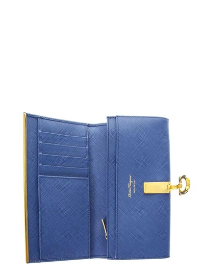 Shop Ferragamo Gancino Clasp Continental Wallet In Blu Stone