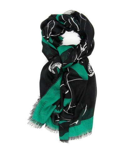 Shop Valentino Panther Scarf In Verde Nero|verde