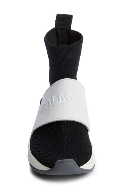 Shop Balmain Cameron Logo Strap Sock Sneaker In Black/ White