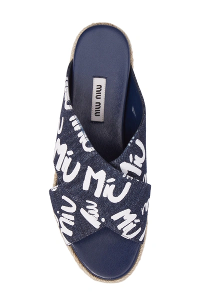 Shop Miu Miu Logo Platform Espadrille Sandal In Blue
