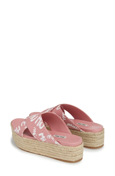 Shop Miu Miu Logo Platform Espadrille Sandal In Pink