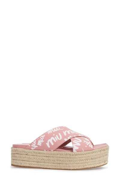 Shop Miu Miu Logo Platform Espadrille Sandal In Pink