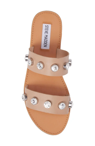 Shop Steve Madden Jessy Embellished Slide Sandal In Nude Leather