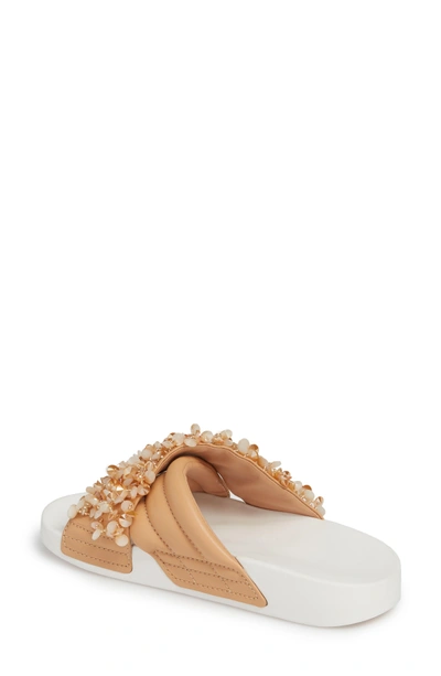 Shop Tory Burch Logan Embellished Slide Sandal In Natural Vachetta/ Cassia