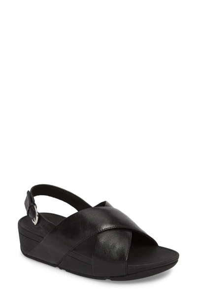 Shop Fitflop Lulu Crisscross Sandal In Black Shimmer Print