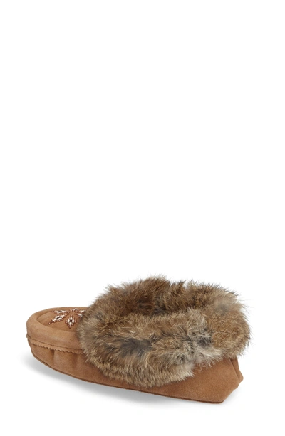 Shop Manitobah Mukluks 'kanada' Genuine Rabbit Fur & Suede Moccasin Slipper In Oak Fur