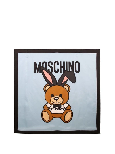 Shop Moschino Teddy Playboy Silk Scarf In Celeste