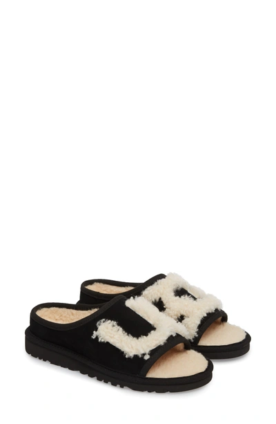 Shop Ugg Slide Slipper In Black/ Natural Suede