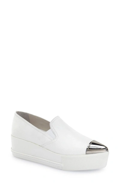 Shop Miu Miu Metal Cap Toe Platform Sneaker In White/ White