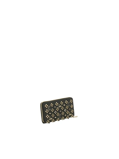 Shop Christian Louboutin Embellished Zip Around Wallet In Black